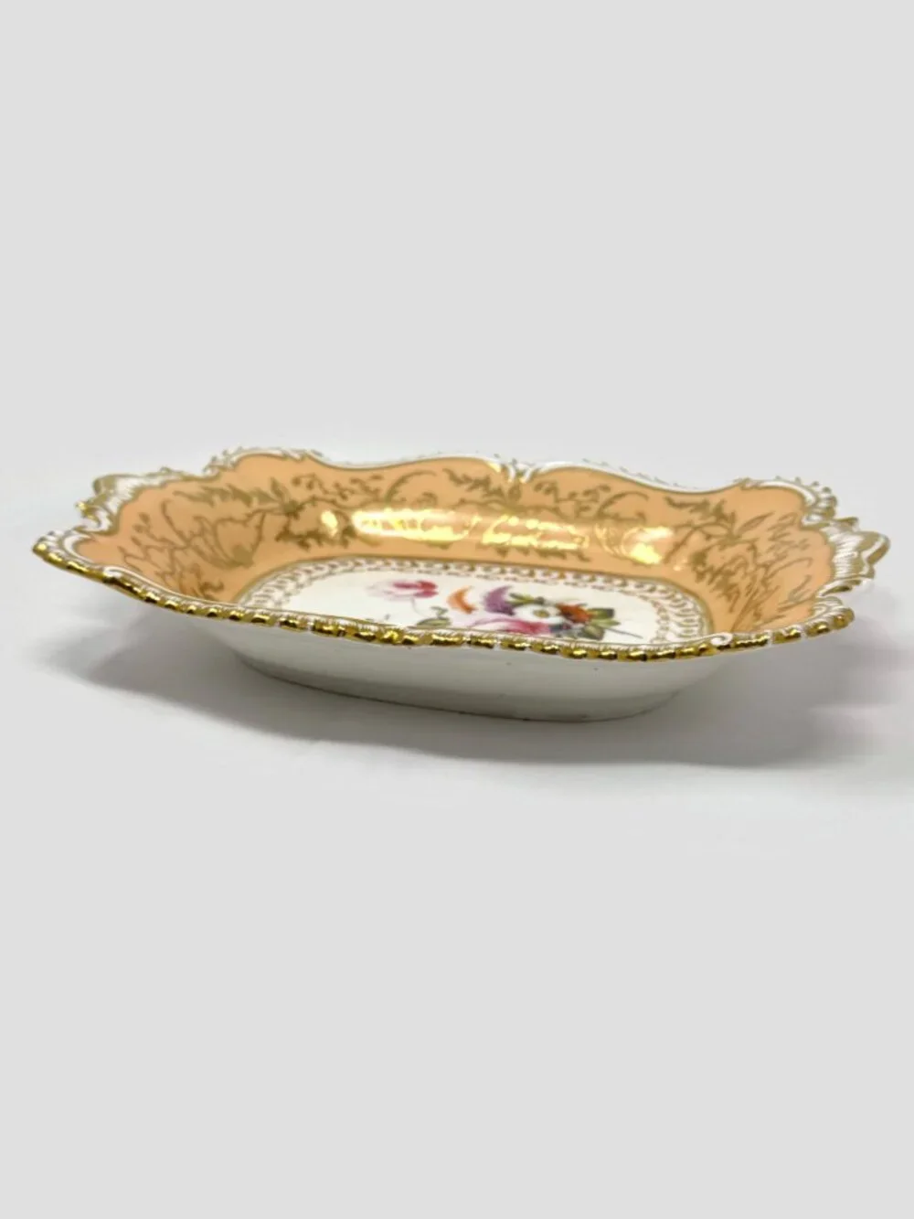 Antique Victorian Peach & Gold Porcelain Serving Dish